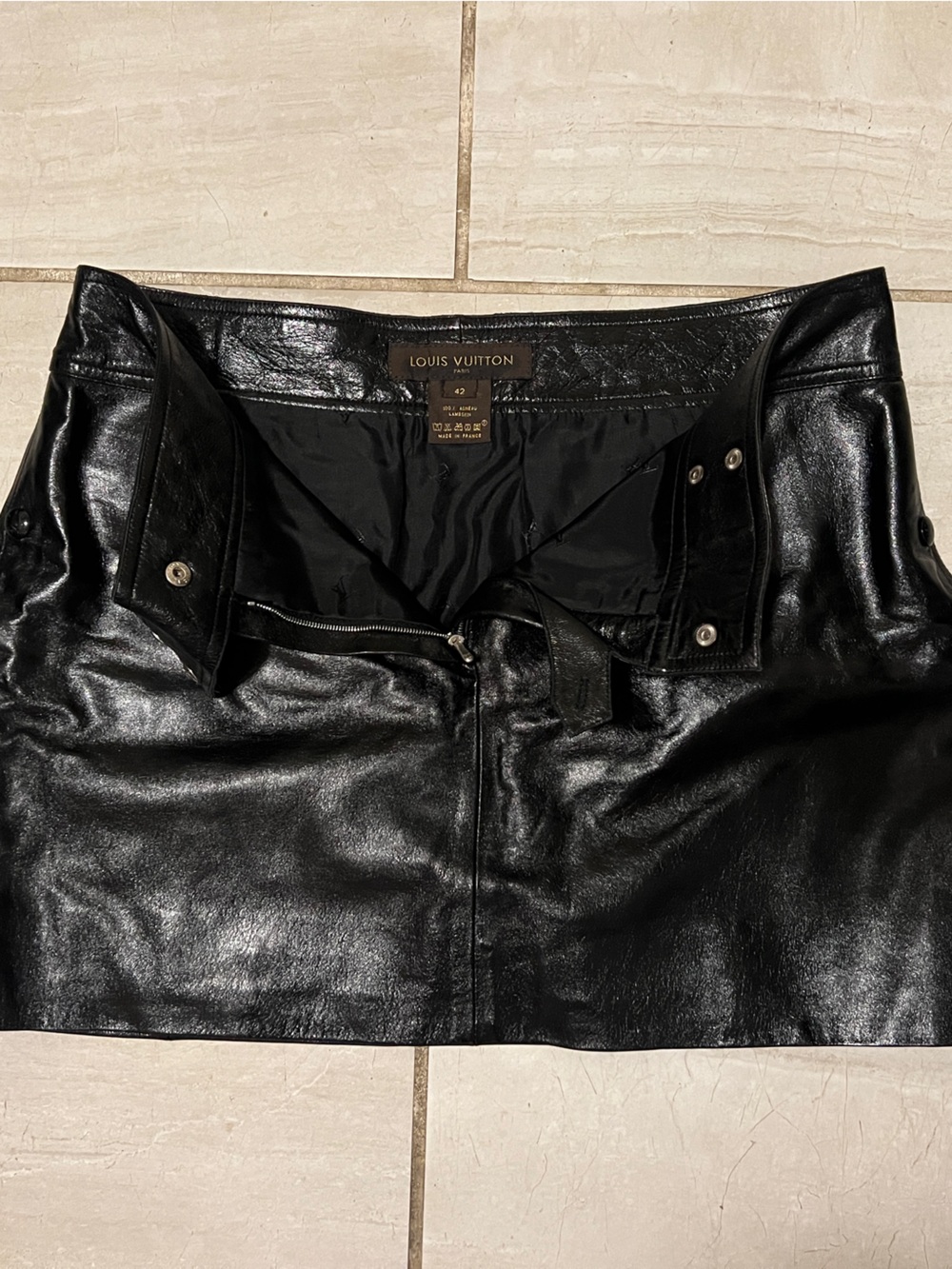 Black Louis Vuitton Leather Mini Skirt with Pockets